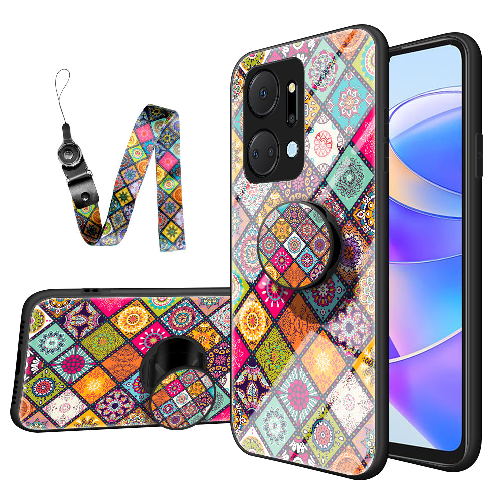 Flower Pattern Phone Case for Honor X7a 5G Kickstand PC TPU Tempered Glass Cell Phone Cover with Lanyard Flower Pattern Phone Case for Honor X7a 5G Kickstand PC TPU Tempered Glass Cell Phone Cover with Lanyard